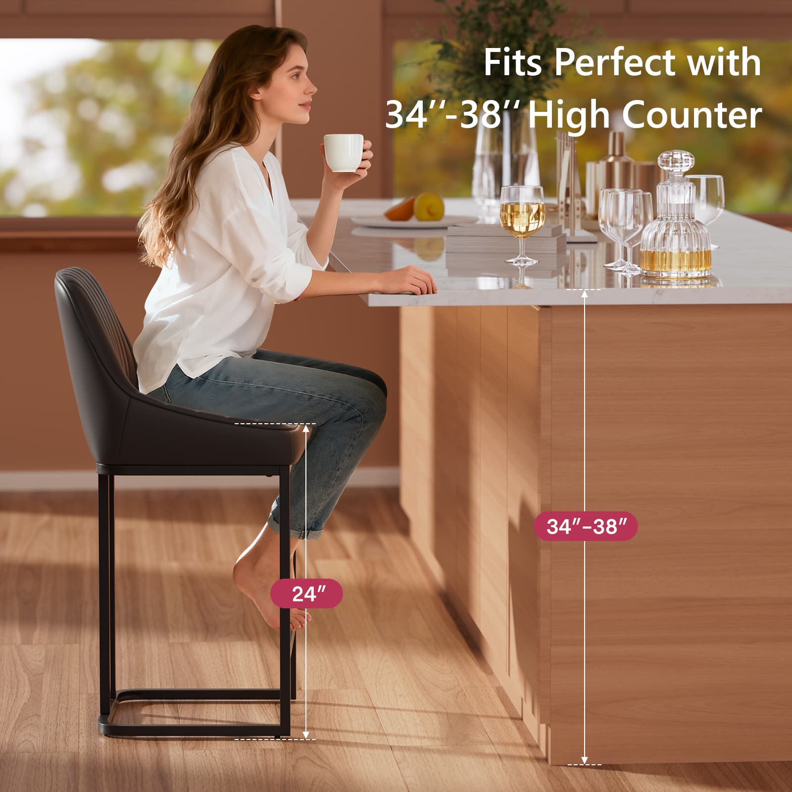 B318 Bar Stools Set of 2 Black - Image 3