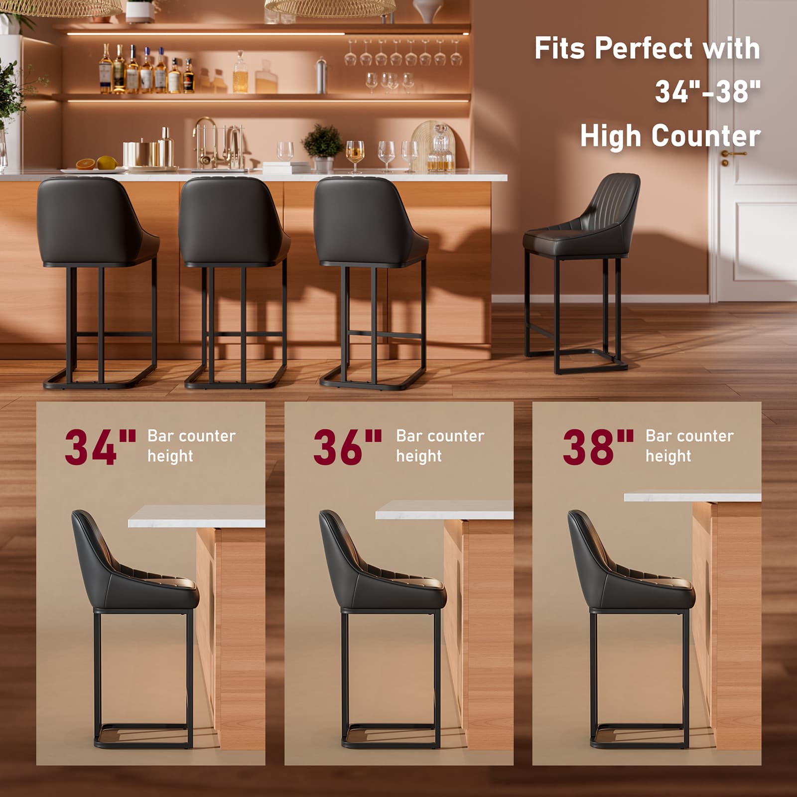 B318 Bar Stools Set of 2 Black - Image 2